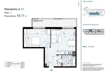 Rzut - Mieszkanie na sprzedaż 2 pokoje o powierzchni 56,11 m² - numer 51 w Medyków 32