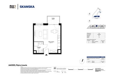 Rzut - Mieszkanie na sprzedaż 1 pokój o powierzchni 29,78 m² - numer AA0303 w NU2 Warszawa Wola - apartamenty wykończone pod klucz