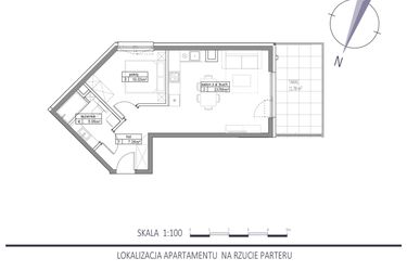 Rzut - Mieszkanie na sprzedaż 2 pokoje o powierzchni 43,99 m² - numer E2 w Apartamenty na Klifie bud. D, E i F