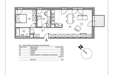 Rzut - Mieszkanie na sprzedaż 3 pokoje o powierzchni 70,09 m² - numer I.M13 w Osiedle Glivia Zachodnia