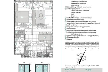 Rzut - Mieszkanie na sprzedaż 2 pokoje o powierzchni 42,55 m² - numer A.3.15 w Remedium