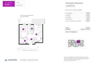 Rzut - Mieszkanie na sprzedaż 2 pokoje o powierzchni 41,62 m² - numer 27.A.0.1 w Murapol Siewierz Jeziorna bud. 27 i 28