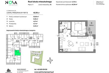 Rzut - Mieszkanie na sprzedaż 2 pokoje o powierzchni 42,18 m² - numer 15 w Nova Radiostacja
