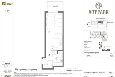Rzut - Mieszkanie na sprzedaż 1 pokój o powierzchni 30,21 m² - numer B.2.A210 w Inhome Osiedle ArtPark etap I
