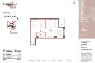Rzut - Mieszkanie na sprzedaż 2 pokoje o powierzchni 56,16 m² - numer 8 w Kopalniana