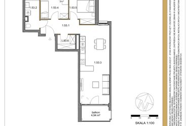 Rzut - Mieszkanie na sprzedaż 3 pokoje o powierzchni 62,65 m² - numer 53 w Osiedle Sfera etap II