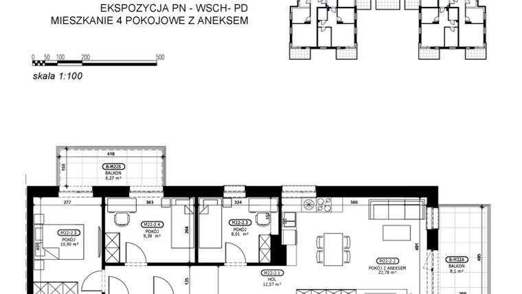Rzut - Mieszkanie na sprzedaż 4 pokoje o powierzchni 70,93 m² - numer C2-M22 w Stacja Łódź V – etap C2