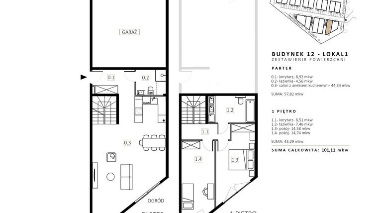 Rzut - Mieszkanie na sprzedaż 3 pokoje o powierzchni 101,11 m² - numer B12/M1 w Wille Estezja