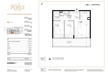 Rzut - Mieszkanie na sprzedaż 3 pokoje o powierzchni 69,51 m² - numer 5 w Warmiński Port etap III