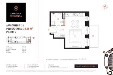 Rzut - Mieszkanie na sprzedaż 1 pokój o powierzchni 28,26 m² - numer 38 w Kamienica Siemensa