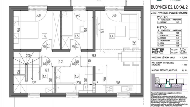 Rzut - Mieszkanie na sprzedaż 3 pokoje o powierzchni 57,66 m² - numer E2.2 w Spokojna Wólka etap V