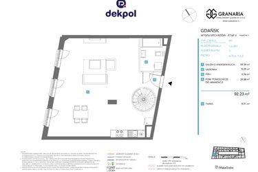 Rzut - Mieszkanie na sprzedaż 1 pokój o powierzchni 92,23 m² - numer 1.6.081 w Granaria