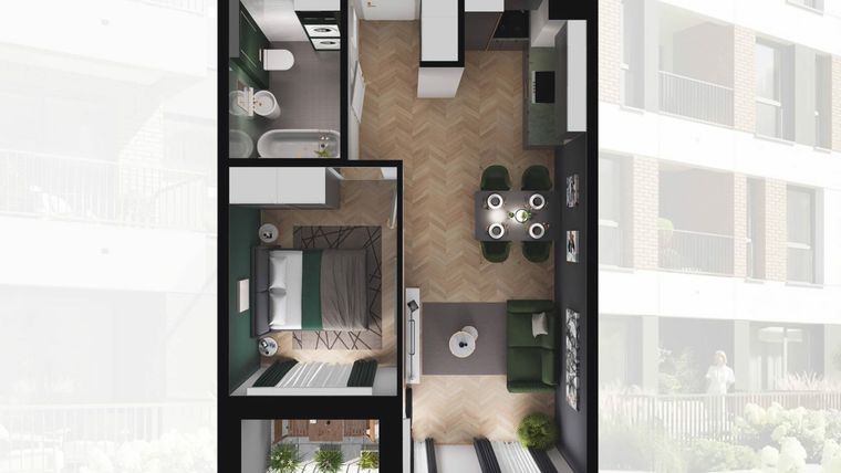Rzut - Mieszkanie na sprzedaż 2 pokoje o powierzchni 40,66 m² - numer B2.34 w Quercus