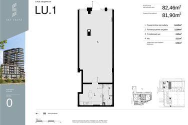 Rzut - Lokal użytkowy na sprzedaż 1 pokój o powierzchni 82,46 m² - numer LU1 w Sky Trust etap II