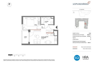 Rzut - Mieszkanie na sprzedaż 2 pokoje o powierzchni 41,34 m² - numer J.5.6 w Łopuszańska 47 - etap 3