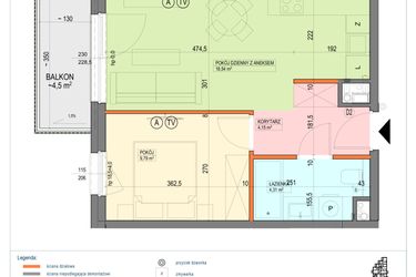 Rzut - Mieszkanie na sprzedaż 2 pokoje o powierzchni 36,79 m² - numer B1.3.22.2a w Junique I.II