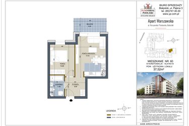 Rzut - Mieszkanie na sprzedaż 2 pokoje o powierzchni 37,52 m² - numer 60 w Apart Warszawska