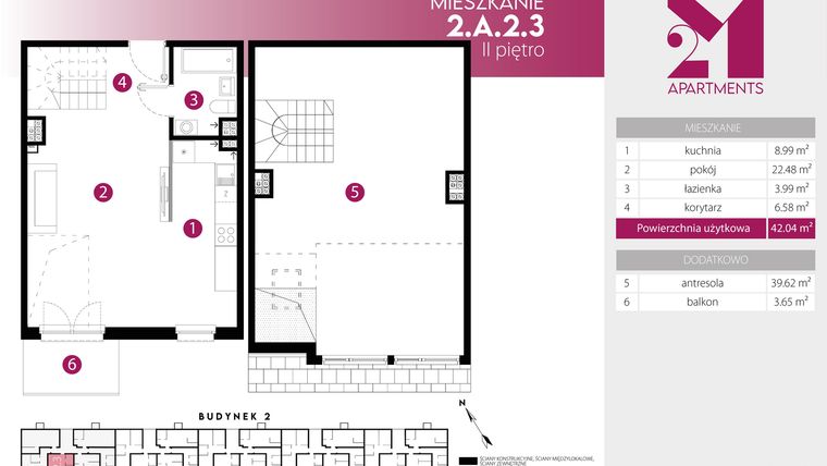 Rzut - Mieszkanie na sprzedaż 2 pokoje o powierzchni 81,66 m² - numer 2.A.2.3 w Maślice Wrocław Milo Dobry Deweloper etap III