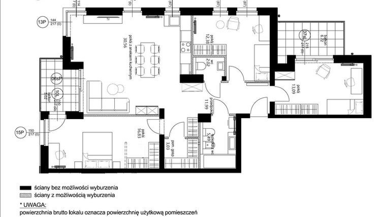 Rzut - Mieszkanie na sprzedaż 3 pokoje o powierzchni 97,45 m² - numer B.04 w Cygańska Góra 5