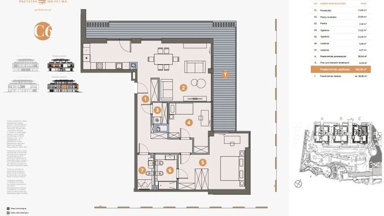 Rzut - Mieszkanie na sprzedaż 3 pokoje o powierzchni 100,28 m² - numer C6 w Przystań Wilhelma