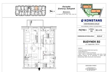 Rzut - Mieszkanie na sprzedaż 2 pokoje o powierzchni 43,8 m² - numer B2.18 w Osiedle Zielony Zakątek- etap II