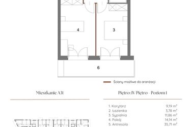 Rzut - Mieszkanie na sprzedaż 2 pokoje o powierzchni 75,67 m² - numer A31 w Dąbrowskiego 9