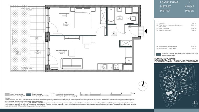 Rzut - Mieszkanie na sprzedaż 2 pokoje o powierzchni 48,02 m² - numer 4 w Portowa Zabłocie