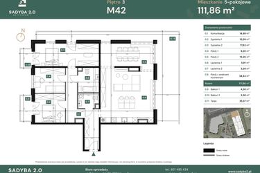 Rzut - Mieszkanie na sprzedaż 5 pokoi o powierzchni 111,86 m² - numer M42 w Sadyba 2.0