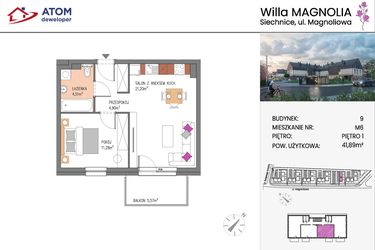 Rzut - Mieszkanie na sprzedaż 2 pokoje o powierzchni 41,89 m² - numer Bud.9-6 w Willa Magnolia