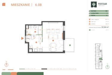 Rzut - Mieszkanie na sprzedaż 1 pokój o powierzchni 32,84 m² - numer M.06.08 w Casa Feliz Portowa