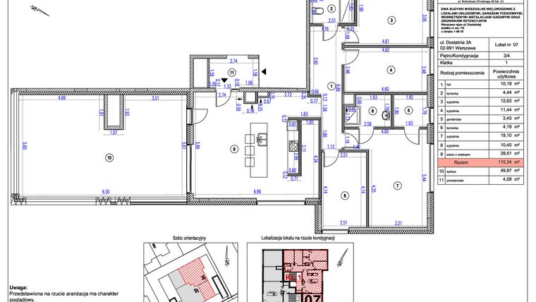 Rzut - Mieszkanie na sprzedaż 5 pokoi o powierzchni 115,34 m² - numer A7 w Vilanovia Park