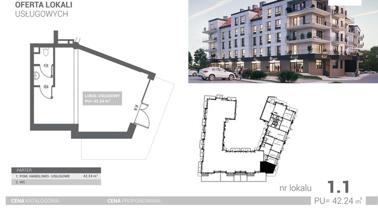 Rzut - Lokal użytkowy na sprzedaż 1 pokój o powierzchni 42,24 m² - numer U1 w Nova Port
