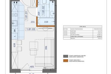 Rzut - Mieszkanie na sprzedaż 1 pokój o powierzchni 26,39 m² - numer 81 w Osiedle Zycha