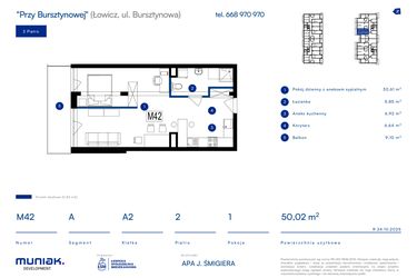 Rzut - Mieszkanie na sprzedaż 1 pokój o powierzchni 50,02 m² - numer 42A w Przy Bursztynowej