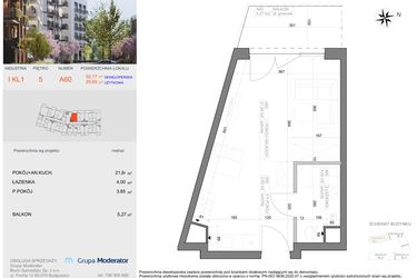Rzut - Mieszkanie na sprzedaż 1 pokój o powierzchni 29,69 m² - numer I-A60 w Industria etap I-A