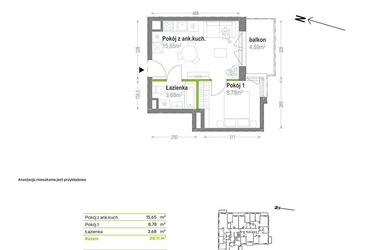 Rzut - Mieszkanie na sprzedaż 2 pokoje o powierzchni 28,11 m² - numer B.A.2.01 w Głębocka Vita