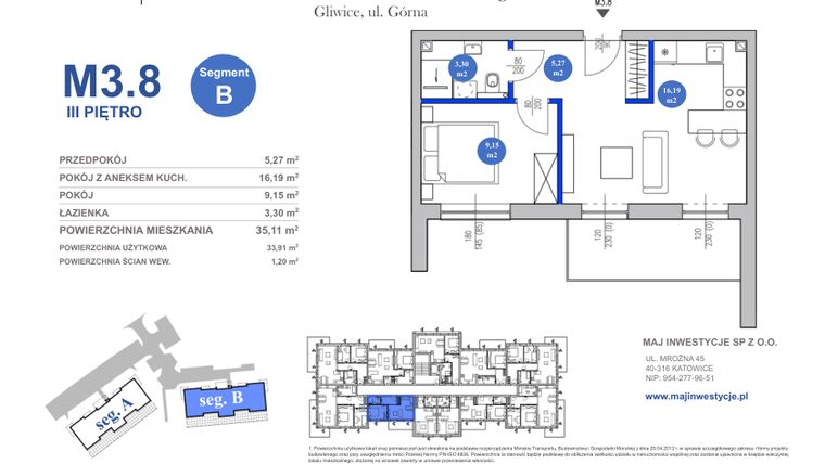 Rzut - Mieszkanie na sprzedaż 2 pokoje o powierzchni 33,91 m² - numer M3.8 w Osiedle Majowe 2.0
