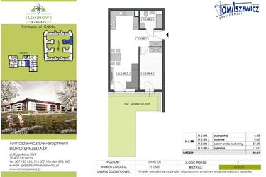 Rzut - Mieszkanie na sprzedaż 2 pokoje o powierzchni 49,41 m² - numer H0M6 w Jaśminowe Wzgórze - etap II