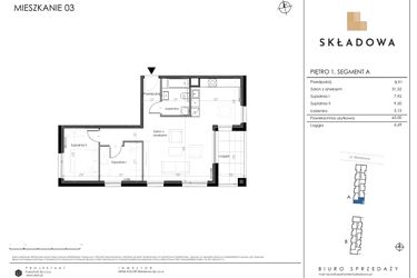 Rzut - Mieszkanie na sprzedaż 3 pokoje o powierzchni 63 m² - numer A03 w Apartamenty Składowa