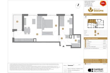 Rzut - Mieszkanie na sprzedaż 3 pokoje o powierzchni 51,49 m² - numer T8 w Wille Biskupin Etap 2.1