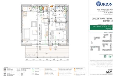 Rzut - Mieszkanie na sprzedaż 2 pokoje o powierzchni 35,11 m² - numer N1.47 w Osiedle Narcyzowe etap 2