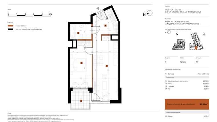 Rzut - Mieszkanie na sprzedaż 2 pokoje o powierzchni 48,38 m² - numer 74 w MY Głębocka