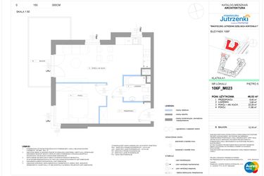 Rzut - Mieszkanie na sprzedaż 2 pokoje o powierzchni 46,53 m² - numer 106F/M023 w Miasteczko Jutrzenki Dzielnica Hortensji