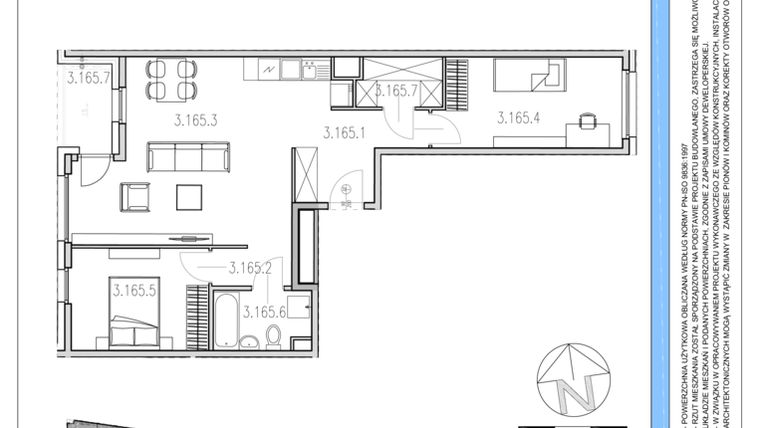 Rzut - Mieszkanie na sprzedaż 3 pokoje o powierzchni 68,91 m² - numer M165 w Osiedle Piltza etap X