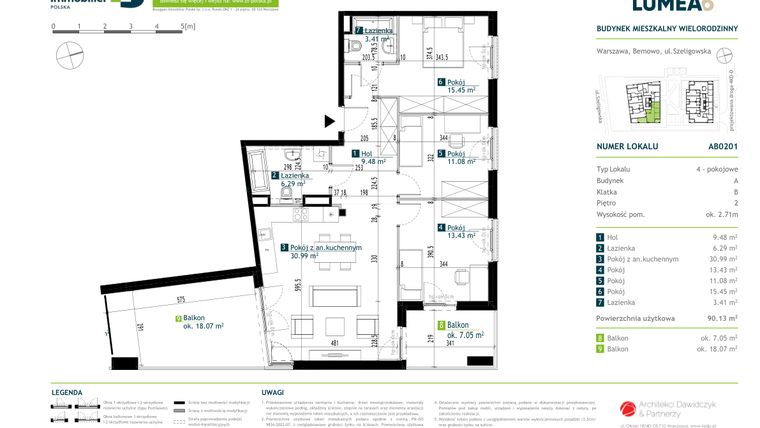 Rzut - Mieszkanie na sprzedaż 4 pokoje o powierzchni 90,11 m² - numer AB0201 w Osiedle Lumea 6