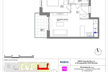 Rzut - Mieszkanie na sprzedaż 2 pokoje o powierzchni 36,97 m² - numer MLAAB/B/1/6 w Metro Life Apartamenty
