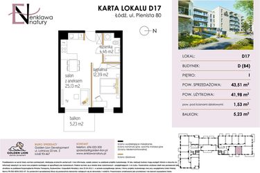 Rzut - Mieszkanie na sprzedaż 2 pokoje o powierzchni 41,98 m² - numer D17 w Enklawa Natury