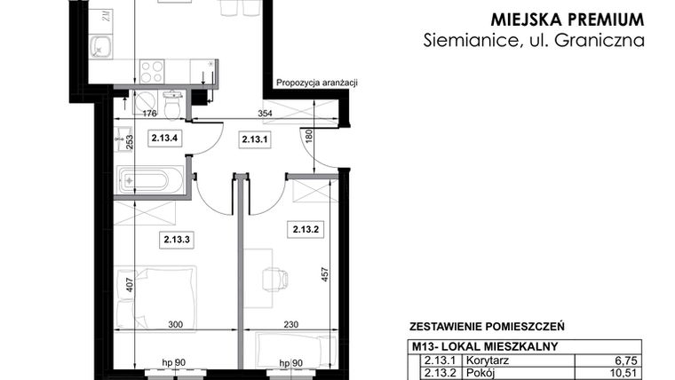 Rzut - Mieszkanie na sprzedaż 3 pokoje o powierzchni 59,15 m² - numer M13 w Miejska Premium II
