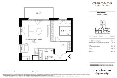 Rzut - Mieszkanie na sprzedaż 2 pokoje o powierzchni 52,21 m² - numer 303 w Chronos