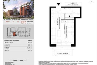 Rzut - Mieszkanie na sprzedaż 1 pokój o powierzchni 28,97 m² - numer 27 w M|City
